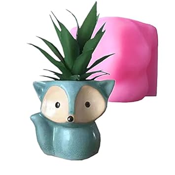 3D Fox Vase Silicone Concrete Planter Moulds,Silicone Flower Pot Molds,Handmade Resin Craft Clay Cement Pot Molds