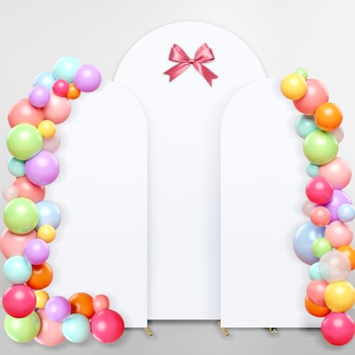 Dofilachy Arch Backdrop Cover - Arch Covers Stretchy Backdrop - Wedding Arch Cover Backdrop Fabric for Arch Backdrop Stand, Set of 3 Spandex Arch Backdrop Cover (White, 7.2FT,6FT,6FT)