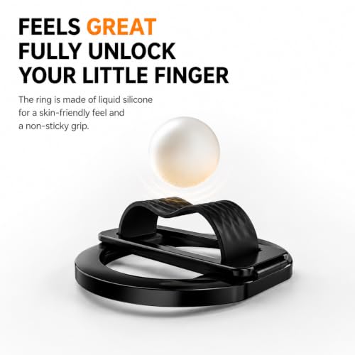 Image of Mizi Magnetic Phone Grip for Mag Safe, Soft Silicone Finger Loop, 180 Adjustable Kickstand, Strong Magnetic Phone Ring Holder, Zinc Alloy Stand for i Phone 18 /17 /16 /15 /14 /13 /12 & Android - Black