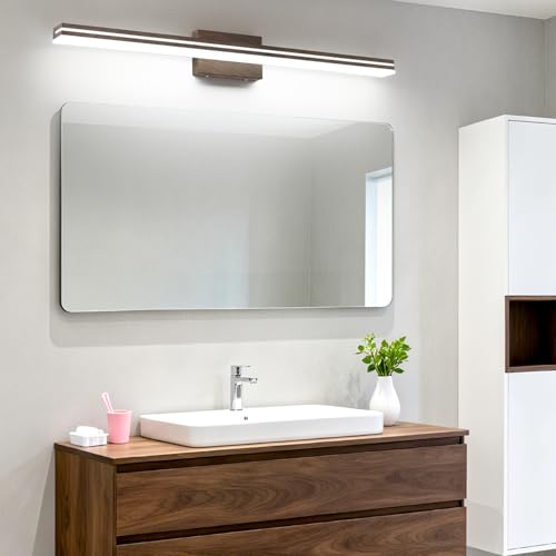 Image of SineRise 48-Inch LED Modern Bathroom Vanity Light Bar, Brown Modern Acrylic Bathroom Wall Lighting Fixtures Over Mirror (Cool White 6000K)