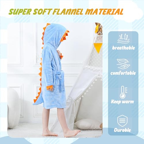 Image of MICHLEY Unisex Boys Girls Hooded Bathrobe Soft Fuzzy Toddler Cartoon Robe Animal Plush Sleepwear for Kids 3-13 Years