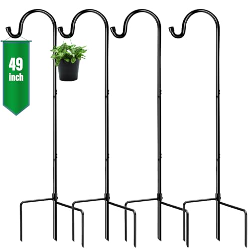 Image of GOFORWILD 4 Pack 49 Inch Shepherd Hooks for Bird Feeder Outdoor | Made of Premium Metal for Garden Decor, Plant Hanger, Lantern Hook, Solar Light Hanging and Wedding Decor