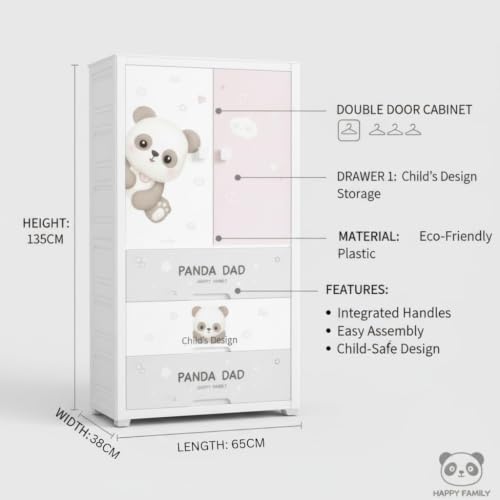 Image of Kids Plastic Wardrobe for Clothes Storage | Baby Cupboard & Almirah with Hanging Rod & Shelves | Portable Collapsible Storage Cabinet for Bedroom | Cartoon Kids Wardrobe