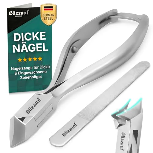 Blizzard Nagelzange für Fußnägel – Nagelzange mit Kopfschneider für dicke & eingewachsene Zehennägel – Profi Pediküre Fußpflege Werkzeug aus Edelstahl inkl. Metall Nagelfeile – 13,5 cm