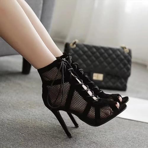 Image of UTIKLIOU Women's Mesh Sandals Peep Toe High Top Sandals Lace Up Summer Boots Buckle Strap Party Sexy Pump Shoes Open toe