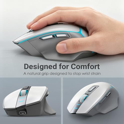 Image of GAMCATZ Bluetooth Wireless Gaming Mouse for Mac & iPad, White 12500 DPI RGB Mouse with Tri-Mode (2.4G /USB-C /Wired), Rechargeable Ergonomic Computer Mice for Laptop, PC & Apple Devices