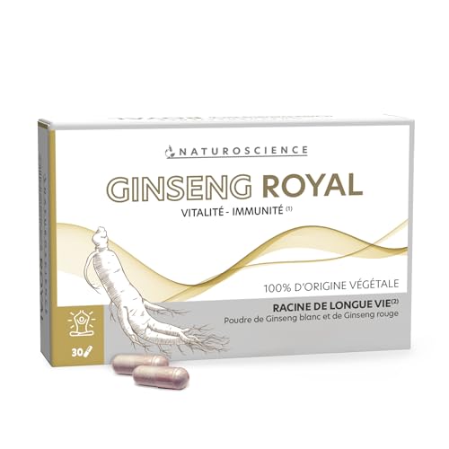 Naturoscience Ginseng Royal - Complemento alimenticio inmunidad y vitalidad - 100% natural - Polvo puro de ginseng blanco y rojo - Fabricación francesa - 30 cápsulas
