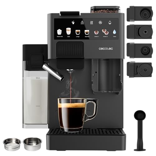 Cecotec Macchina da Caffè a Capsule Freestyle Grind & Latte. 1400W, 20Bar, Multicapsule, Caffè in Grani 40g, Macinino Conico, Serbatoio Acqua 1.6L, 300ml Latte, Thermoblock, Schermo Tattile