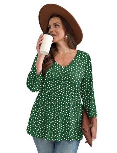 Image of OFEEFAN 3 /4 Length Sleeve Womens Tops 2026 Blouses for Women Dressy Casual Fashion Clothing V Neck Babydoll Tops Fall Outfits