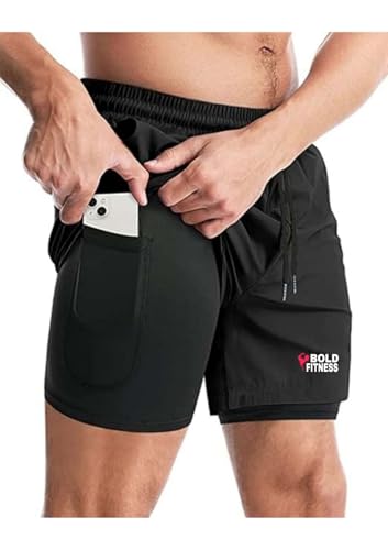 Image of BOLD FITNESS 2 in 1 Active Dual Shorts with Inner Tights Layer | Men's Double Layer Short for Running, Gym & Sports