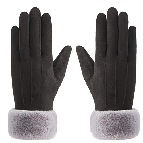 Vohoney Damen Winter Handschuhe Warme Touchscreen Outdoor Sport Fahrradhandschuhe Winddicht Laufhandschuhe Künstliches Wildleder (Damen Winterhandschuhe Schwarz)