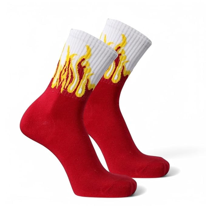 Image of BEAR & BEYOND Flame & Lightning Crew Socks for Men & Women | Trendy Street Style Cotton Socks | Breathable Casual Fashion Socks | Soft Stretch Long Crew Socks for, Sports & Sneakers 4 Pair