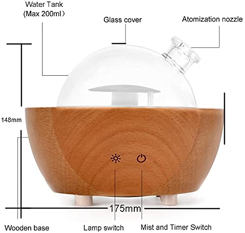Glass Aromatherapy Essential Oil Diffuser, 200Ml Natural Wood Base, Desktop Ultrasonic Aroma Diffuse Essential Oil Humidifier,Led Light Available In 7 Colors, Suitable For Home Office Bedroom #TOP5