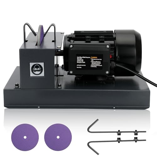 750w Lawn Mower Blade Bench Grinder with 9” Ceramic Grinding Wheel, Electric Lawn Mower Blade Sharpener for Grinding High/Low Lift Blades, Gator Blades, Flat Blades