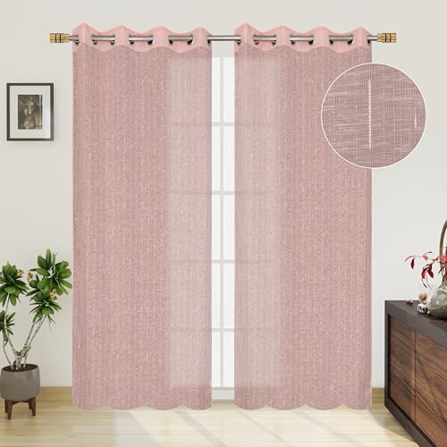 Image of Exporthub Cotton Sheer Curtains 9 feet Long Set of 2 for Long Door Curtains Pink Color - (EHSPR060 94)