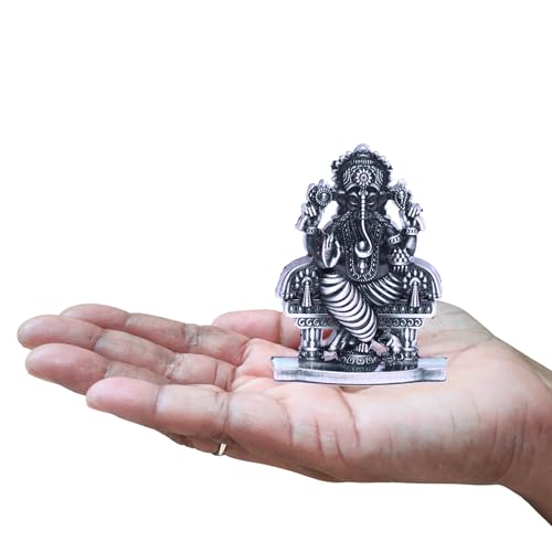 Image of anciently Ganesh Idol for Car Dashboard | Vinayagar Idol for Car Dashboard, Metal, 1 Piece (Silver Colour)
