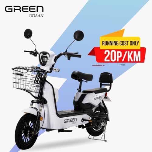 Image of Green Udaan Low Speed Electric Scooter Non RTO 30KM Range White with Portable Charger