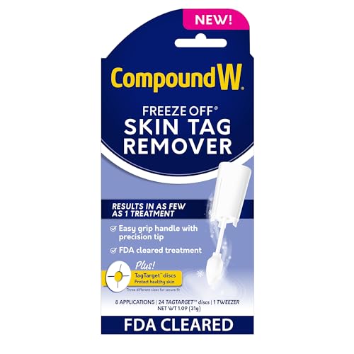 Compound W Freeze Off Skin Tag Remover, FDA Cleared Skin Tag Removal Kit with 8 Skin Tag Remover Applications and 1 Pair of Tweezers