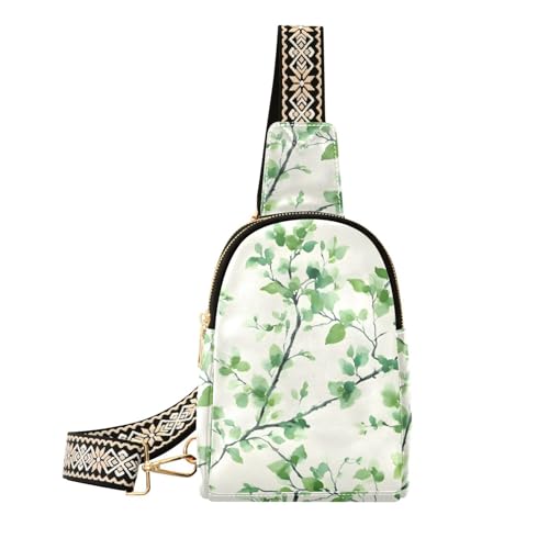 Mnsruu Bolso bandolera pequeño para mujer, diseño de hojas verdes, ramas, de cuero, bandolera, riñonera, Multicolor 74, Talla única