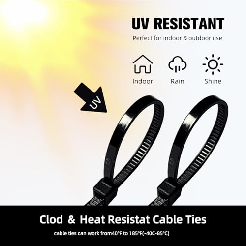Image of Zip Ties 8 inch, 1000 Pack Black Zip Ties, Self-Locking Nylon Cable Ties with 40 lbs Tensile Strength,Wire Ties for indoor and outdoor use.
