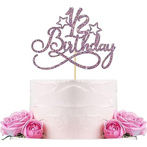 WeBenison Happy 1/2 Birthday Cake Topper/Baby 6 Months Cake Topper/New Baby Half Year Old Party Decorations Purple Glitter Cover