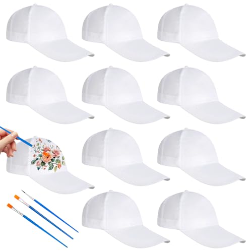 EUBSWA 10 gorras de graffiti, gorras de béisbol, juego de manualidades para niños, gorras para pintar, gorras de béisbol, juego de bricolaje, gorra de béisbol blanca para niños