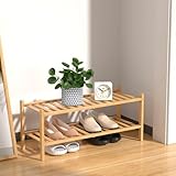 LOPYXBR Bamboo Shoe Rack 2 Tier Small Shoe Rack, 69x28x32CM Wooden Shoes Racks 2 Tier Multipurpose Shoes Stand with Screws and Wrench for Plants, Books, Living Room, Bathroom