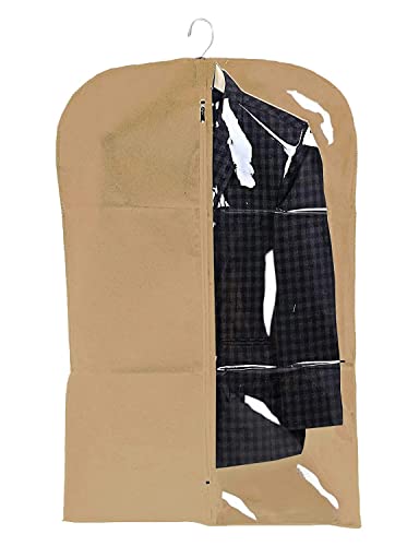Image of Kuber Industries Half Transparent Blazer Cover|Suit covers with zip for Men, Women|Cloth Organizer for Wardrobe|Transparent Window & Premium Zipper|Pack of 4 (Brown)