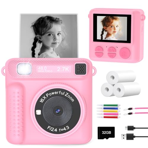 VFU Instant Print Camera for Kids - Kids Digital Camera for Age 3-5, Instant Cameras That Print Photos for 4 5 6 7 8 9 10 Year Old Girl Birthday Gift (Pink)