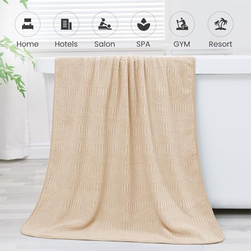 Image of JML Microfier Bath Towels Set, Large Microfier Body Towel for Adult, 2 Pack, 30 inch x 60 inch, Oversized, Soft, Super Absorbent, Fast Drying, Use for Suana,Gym,Sport, Fitness, Yoga, Diamond Cross Grid Camel