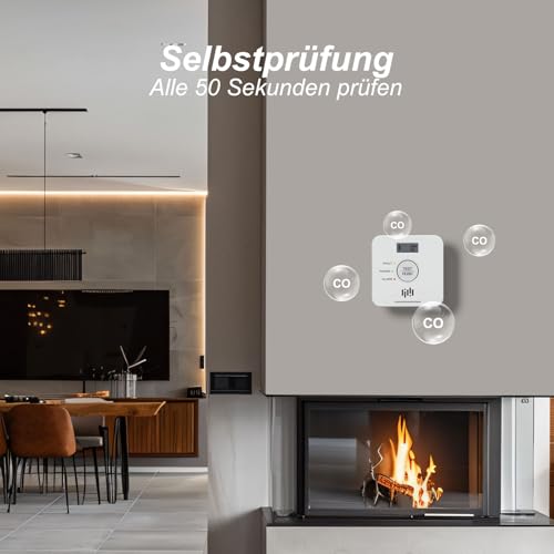 Kohlenmonoxid Melder, 10-Jahres-Batterie CO melder mit LCD-Display und Silent-Test-Taste, EN50291 konform, Kohlenmonoxid-Warner (TCS0202A) – Ansicht 2