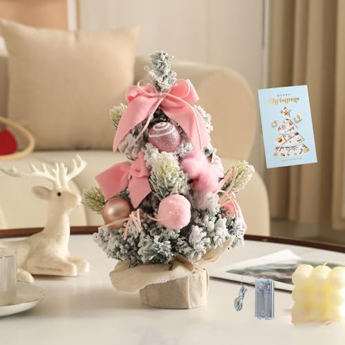 HWSHOW 【LEDライト＆カード付】 卓上 クリスマスツリー ミニ 30cm 完成品 (ライト以外) おしゃれ 北欧 韓国ins風 クリスマスプレゼント インテリア かわいい 飾り 雪化粧 卓上ツリー