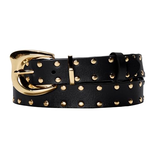 Women's Studded Genuine Leather Belts,Adjustable Womens Waist Belts,Suitable for Jeans Dresses and Pants Punk Belt