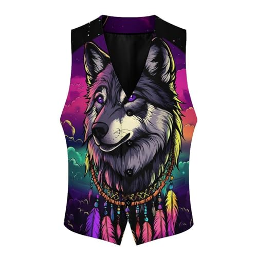 Dreamcatcher Wolf Men's Suit Vests Business Formal Dress Vest V-Neck Waistcoat for Wedding Casual4