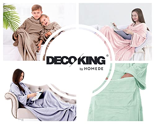 DecoKing Decke mit Ärmeln Geschenke für Frauen und Männer 150x180 cm Grau Microfaser TV Decke Kuscheldecke Weich Lazy