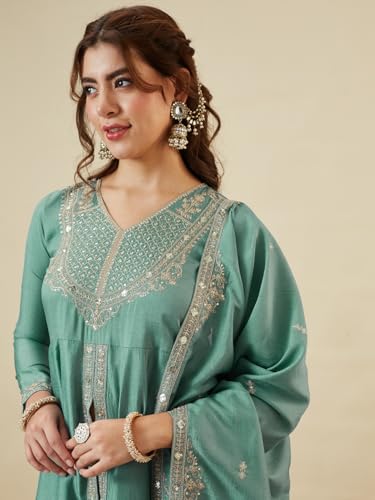Image of MOKOSH Women's Silk Heavy Embroidered Anarkali Suit Set with Dupatta