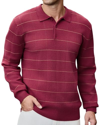 Vintage Plaid Knit Polo Sweater for Men