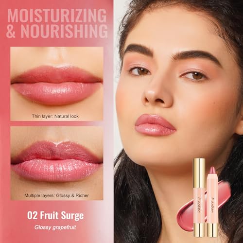 Oulac Pink Nude Lipstick, Moisturizing Lipstick Tinted Lip Balm for Dry Lips Hydrating Creamy Lip Crayon & Blush - Image 2