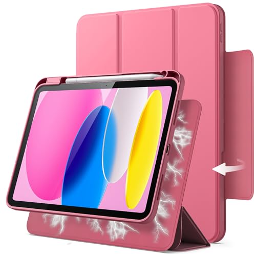 JETech Custodia Magnetica Staccabile per iPad (A16) 11a/10a Generazione (2025/2022) con Portapenne, Cover Trasparente Girevole Rimovibile, Ritratto/Paesaggio Supporto (Rosa)