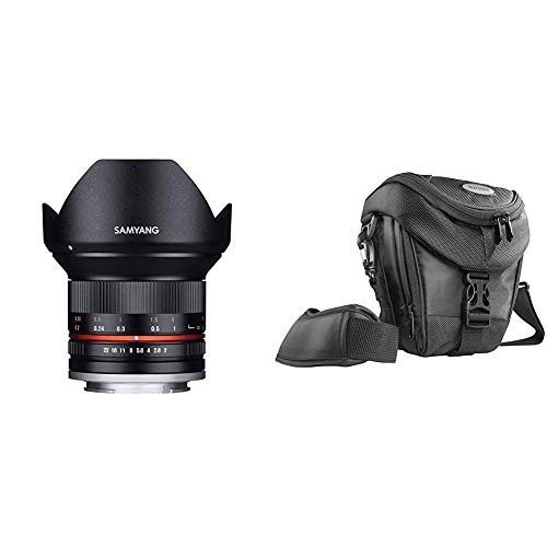 Samyang 12mm F2.0 Objektiv für Anschluss Sony E - schwarz + Mantona Colt DSLR Kamera Tasche für Spiegelreflex, SLR, Kompaktkamera, Systemkamera, wasserdicht, schwarz