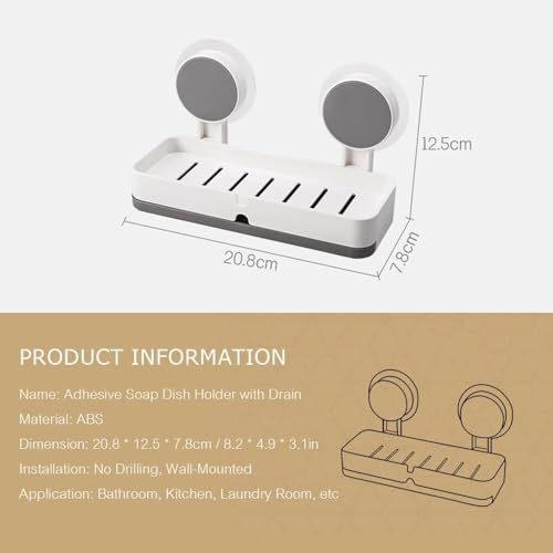 Image of KHEDU FAB Plastic Wall Mounted Drain Soap Box for Bathroom | Non-Drill Wall Mount Magic Sticker Self Adhesive Soap Stand for Bathroom with Removable Drain Tray(Pack of 1)