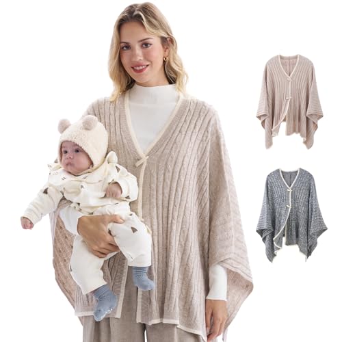 Momcozy Knit Nursing Cover Soft & Cozy 360 Full Coverage Nursing Shawl for Breastfeeding and Pumping Versatile Fall/Winter Essential Oatmeal Heathe