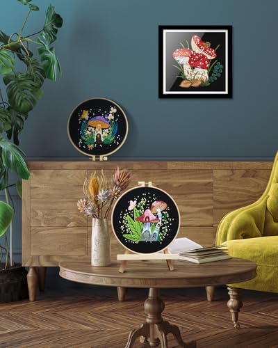 Image of TINDTOP Embroidery Kit for Adult, Mushroom Embroidery Stitch Practice kit | Include Embroidery Cloth Hoops Threads for Craft Lover Hand Stitch
