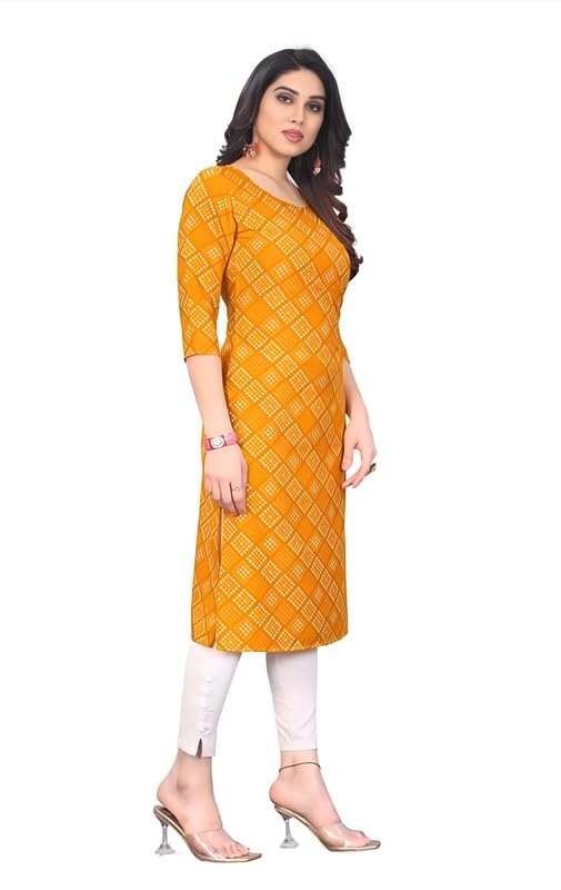 Image of Womens Crepe Kurti | Straight Fit | Knee-Length | Crew Neck | 3 /4 Sleeves | Casual & Office Wear