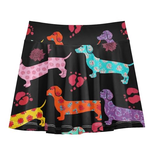 Girls' Shorts Athletic Skorts Colorful Dachshund Playful Black Kids Tennis Skirts Floral Teen Skirt 3t
