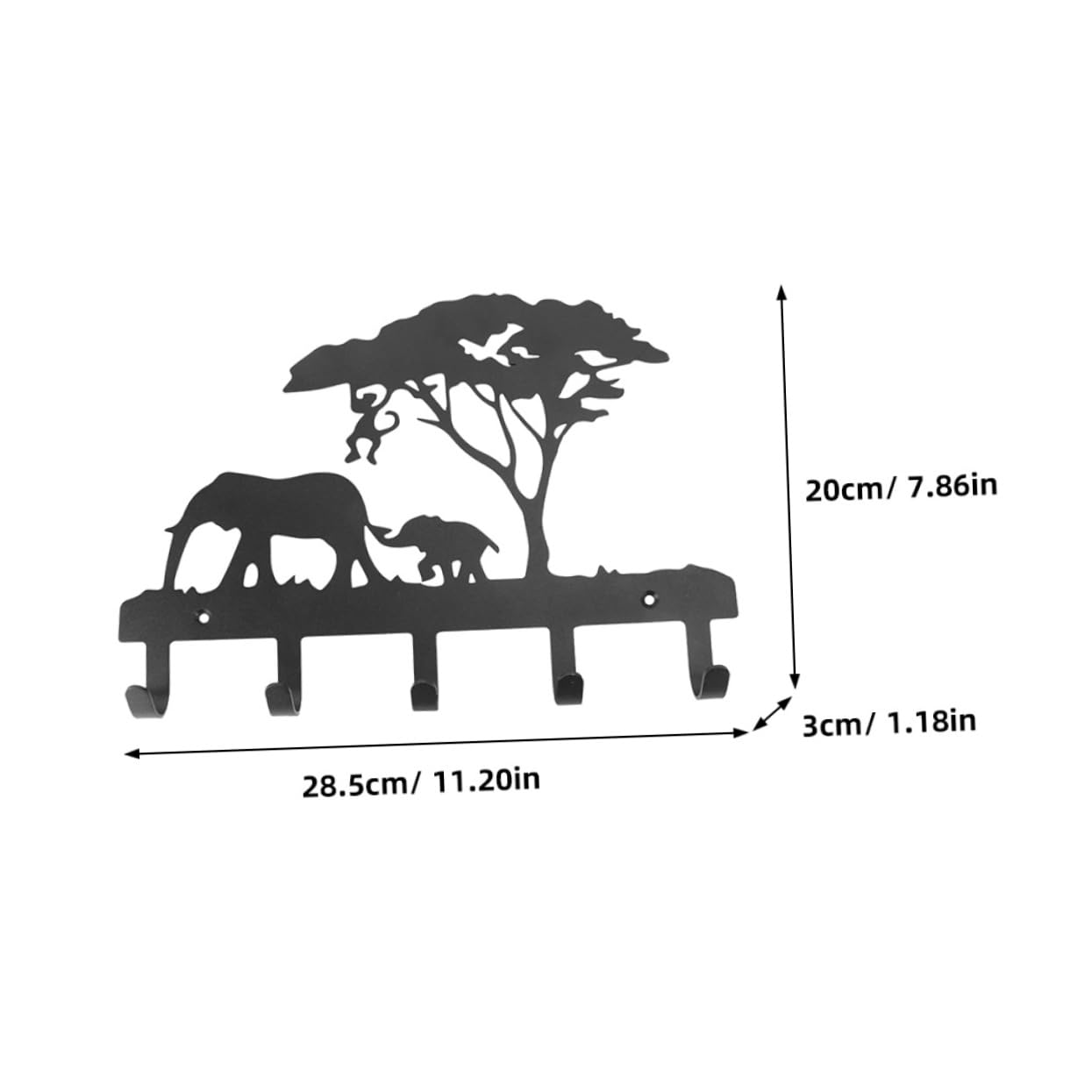 Cabilock Ganchos de Pared Elefante Negro de Hierro 28, 5x20x3 Cm