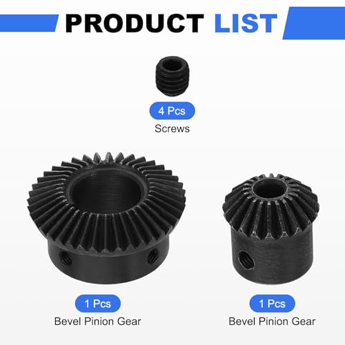 Image of uxcell 2Pcs Tapered Bevel Gears Set, 1 Mod 1:2 (20T /40T) Harden Steel Straight Bevel Gear, 90 Degree Steering Motor Gears, (6mm /18mm Shaft Hole with Keyway)