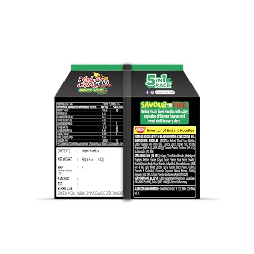 Nissin Geki Korean Ramen Spicy Veg Instant Noodles-5 in1,400gm