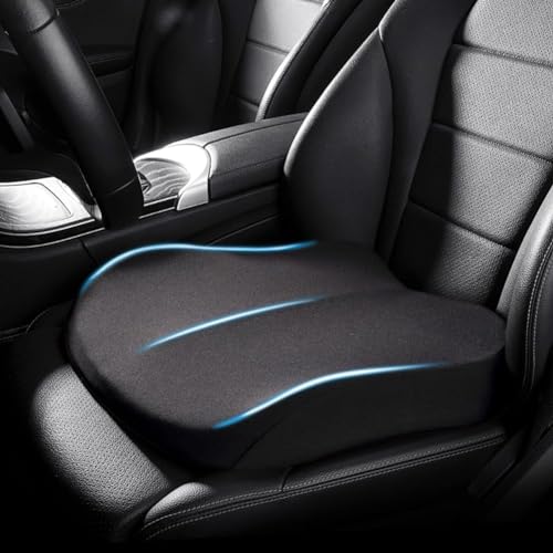 ZHUANXUA Adult Car Booster Seat Cushion, Car Seat Driver Height Boost Mat Memory Foam Car Seat Cushions Pad Improve Driving View Non-Slip 3D Office Chair Cushion Pressure Relief (Black)