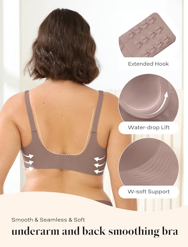 Image of COMFELIE Seamless Wireless T-Shirt Bra for Women, Full Coverage No Underwire with Deep V Neck, U-Back & Lace Trim